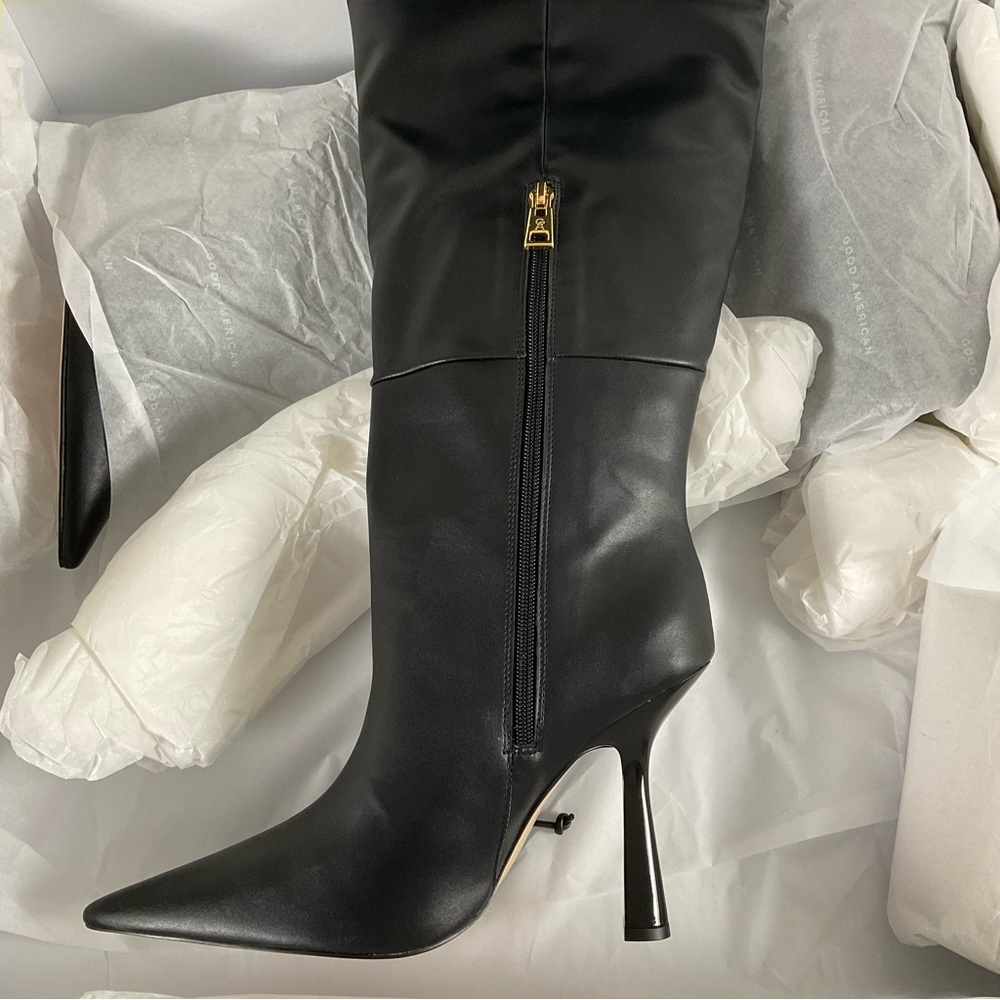 Good American “Carla” Over The Knee Black Boots Ultra High Spool Heel Sz 10 - Picture 5 of 6